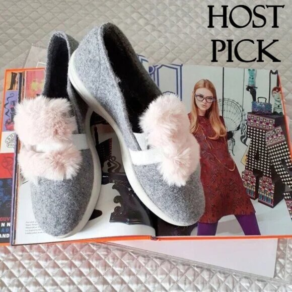 NWT Romika grey natural wool felt pull on sneaker shoes with soft pink faux fur - Picture 1 of 10
